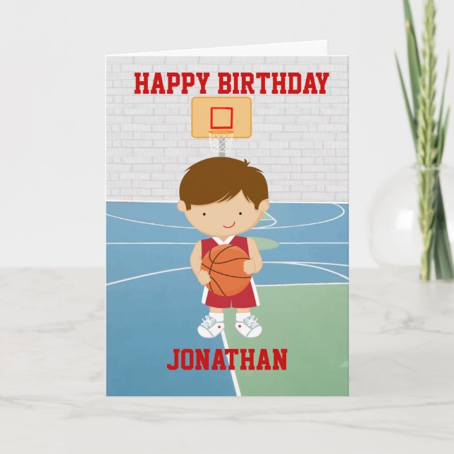 Personalised Cute basketball Birthday Card (Front)