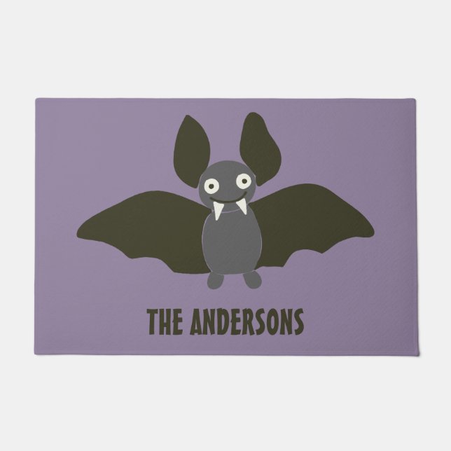 Personalised Cute Bat Cartoon Smoky Purple Doormat (Front)