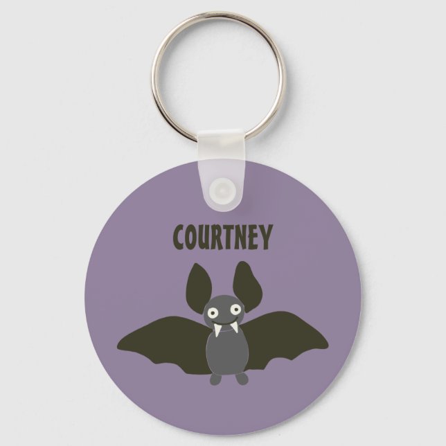 Personalised Cute Bat Cartoon Smoky Purple Key Ring (Front)