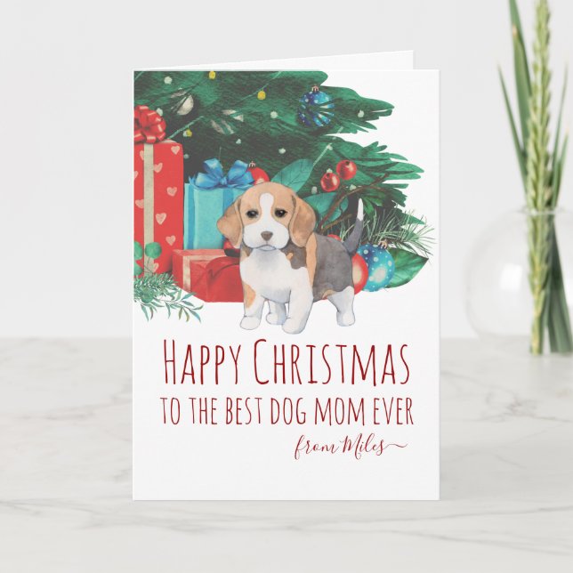 Personalised Cute Beagle Puppy Christmas Holiday Card (Front)