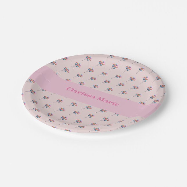 Personalised Cute Bear and Balloons Paper Plate (Angled)