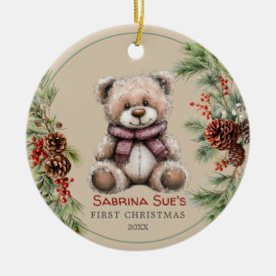 Personalised Cute Bear Baby's First Christmas Ceramic Tree Decoration
