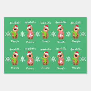 Personalised Cute Bear Happy Christmas  Wrapping P Paper Sheet