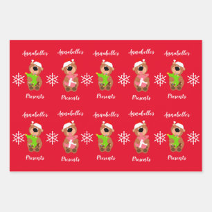 Personalised Cute Bear Happy Christmas  Wrapping P Wrapping Paper Sheet