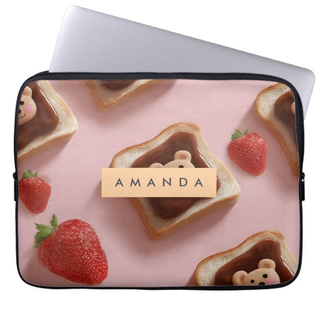 Personalised Cute Bear Toast Pattern Laptop Sleeve (Front)