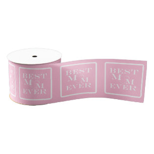 Personalised Cute "Best Mum Ever" White Heart Pink Grosgrain Ribbon