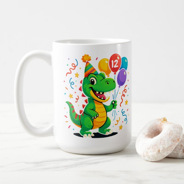 Personalised Cute Birthday Dino Kids  Coffee Mug (With Donut)