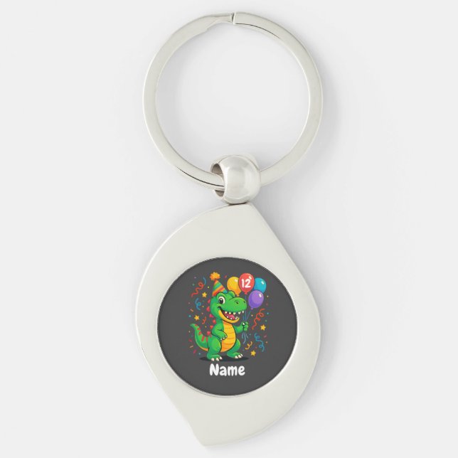 Personalised Cute Birthday Dino Kids  Key Ring (Front)