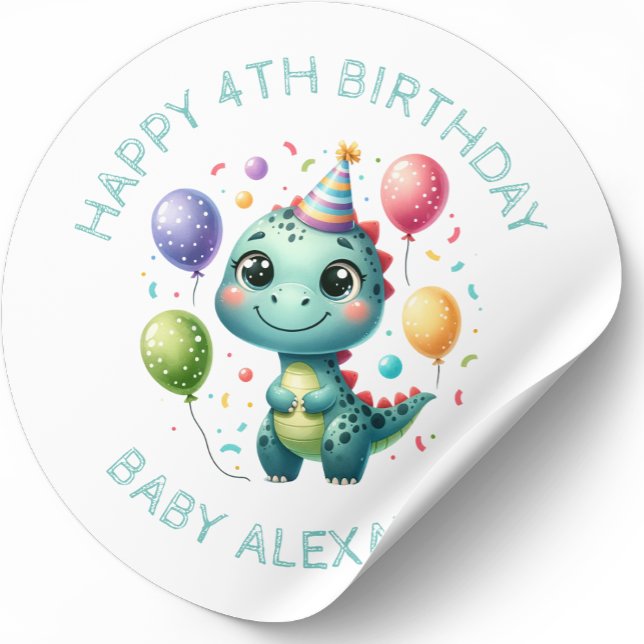 Personalised Cute Birthday Dinosaur  Classic Round Sticker (Creator Uploaded)