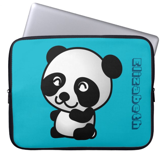 Personalised Cute black and white happy panda bear Laptop Sleeve (Front)