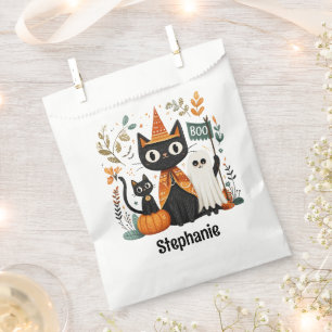 Personalised Cute Black Cat & Ghost Halloween Favour Bags