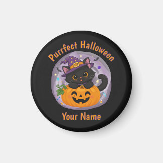 Personalised Cute Black Cat Halloween Magnet