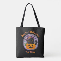 Personalised Cute Black Cat Halloween Tote Bag