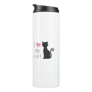 Personalised cute black cat with lovely pink heart thermal tumbler