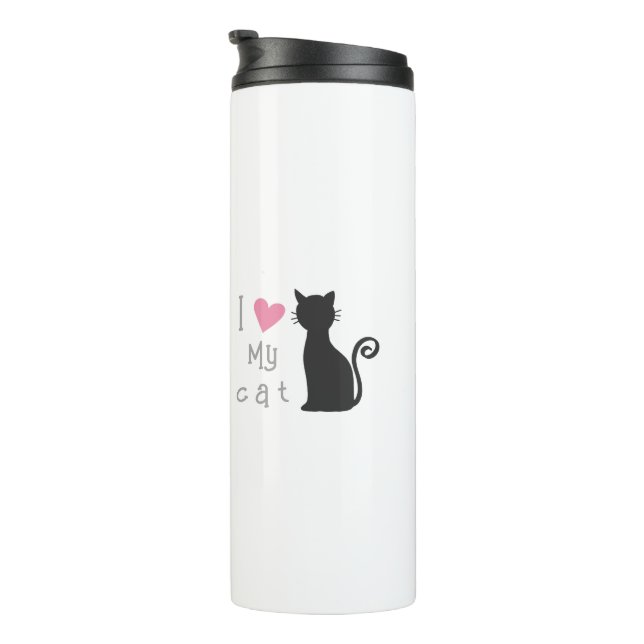 Personalised cute black cat with lovely pink heart thermal tumbler (Rotated Right)