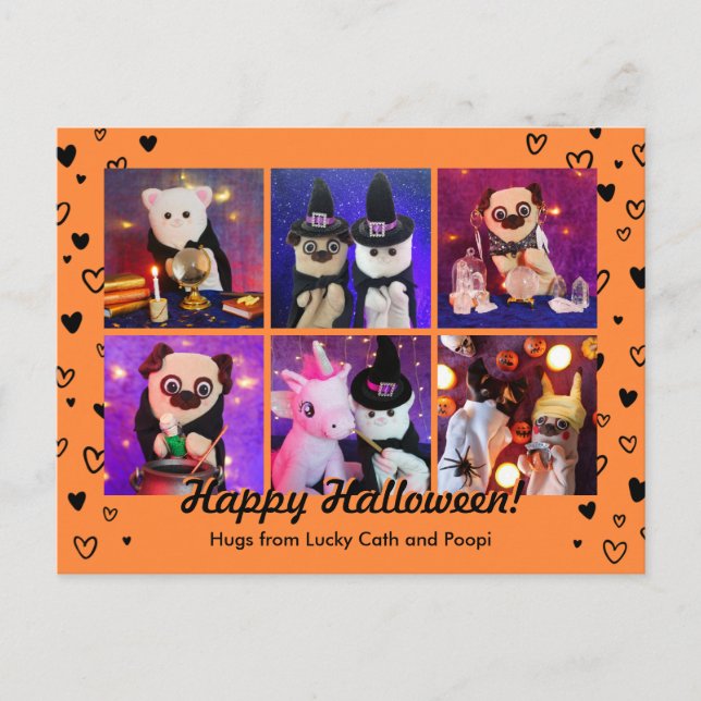 Personalised Cute Black Hearts Halloween Photo Postcard (Front)