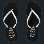 Personalised cute black Keep calm beach flip flops<br><div class="desc">Personalised cute black Keep calm and your text flip flops. Funny beach slippers for trendy women and girls. Vintage typography template with princess crown. Cute birthday or wedding party favour gift idea. Make your own funny keep calm and carry on parody for friends and family. Fun design for bride and...</div>