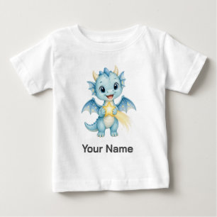 Personalised Cute Blue Dragon with Shooting Star Baby T-Shirt