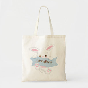 Personalised Cute Blue Easter Bunny Boy Tote Bag