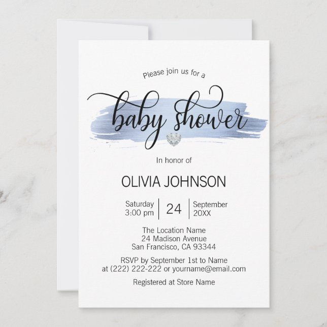 Personalised Cute Blue Gold White BOY Baby Shower Invitation (Front)