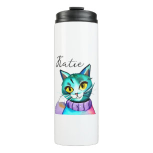 Personalised Cute Blue Kitty Cat Thermal Tumbler