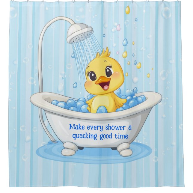 Personalised Cute Blue Rubber Duck Shower Curtain (Front)