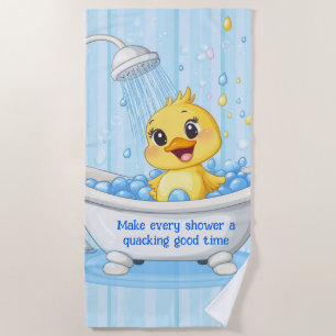 Personalised Cute Blue Rubber Duck Shower Curtain Beach Towel