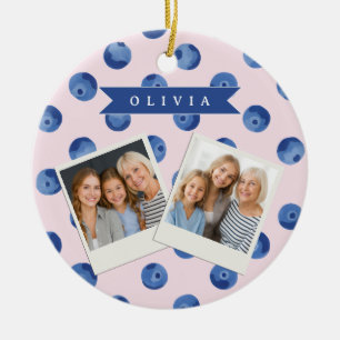 Personalised Cute Blueberry Watercolor Gift Name Ceramic Tree Decoration