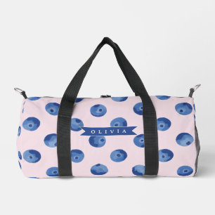 Personalised Cute Blueberry Watercolor Gift Name Duffle Bag