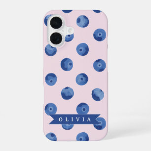 Personalised Cute Blueberry Watercolor Gift Name iPhone 16 Case