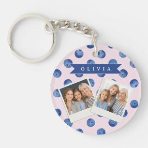 Personalised Cute Blueberry Watercolor Gift Name Key Ring