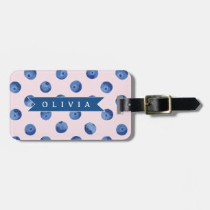 Personalised Cute Blueberry Watercolor Gift Name Luggage Tag