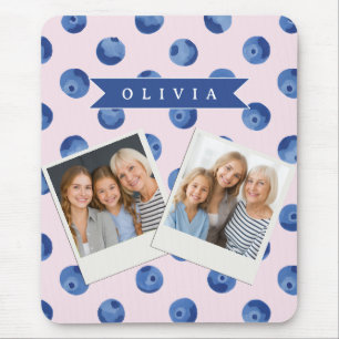 Personalised Cute Blueberry Watercolor Gift Name Mouse Mat