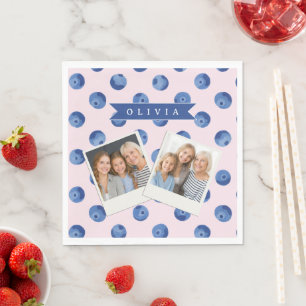 Personalised Cute Blueberry Watercolor Gift Name Napkin