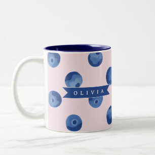 Personalised Cute Blueberry Watercolor Gift Name Two-Tone Coffee Mug