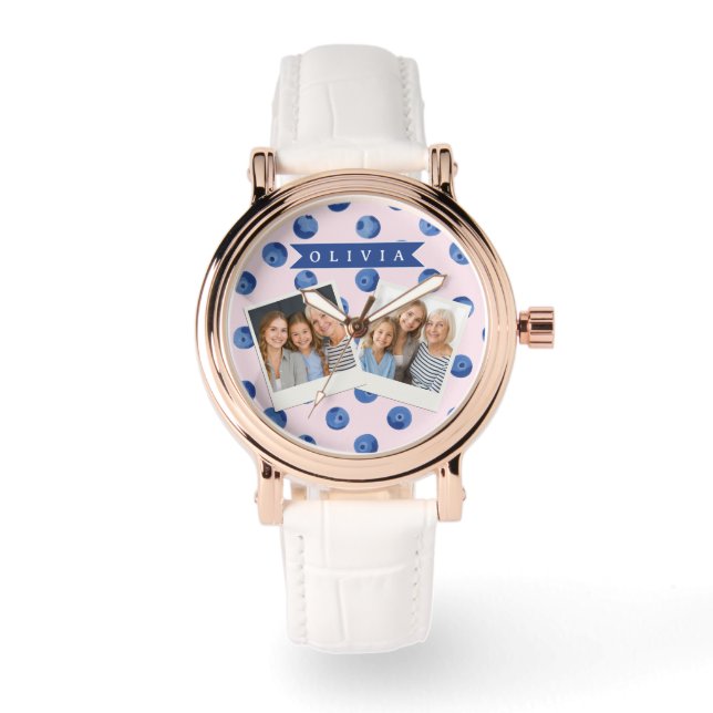 Personalised Cute Blueberry Watercolor Gift Name Watch (Front)