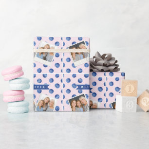 Personalised Cute Blueberry Watercolor Gift Name Wrapping Paper