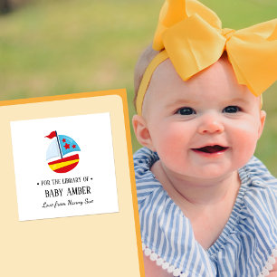 Personalised Cute Boat Baby Bookplate Sticker