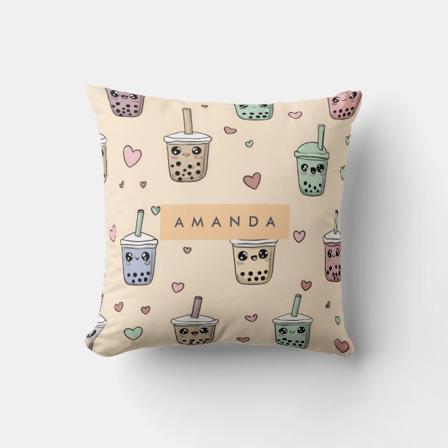 Personalised Cute Boba Tea Pattern Cushion (Front)
