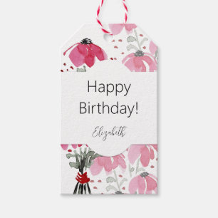 Personalised Cute Boho Pink Watercolor Floral Gift Tags