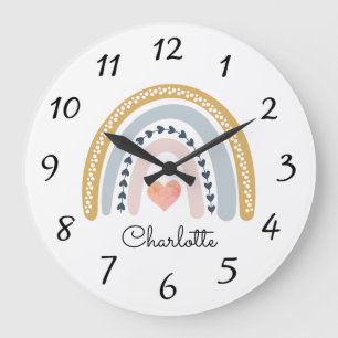 Personalised Cute Boho Watercolor Rainbow Large Cl Clock