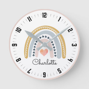 Personalised Cute Boho Watercolor Rainbow Large Cl Round Clock