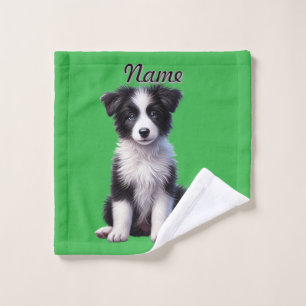 Personalised Cute Border Collie Puppy Bath Towel Set