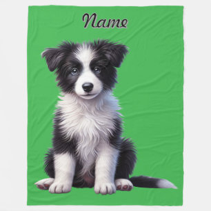 Personalised Cute Border Collie Puppy Fleece Blanket