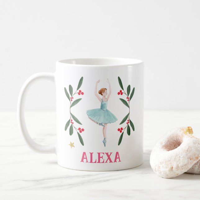 Personalised Cute Botanical Ballerina Christmas Coffee Mug (With Donut)