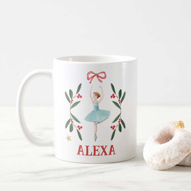 Personalised Cute Botanical Ballerina Christmas Coffee Mug (With Donut)