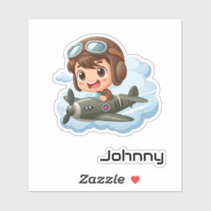 Personalised Cute Boy Flying Aeroplane Fun Kids