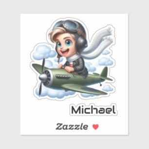 Personalised Cute Boy Flying Aeroplane Fun Kids