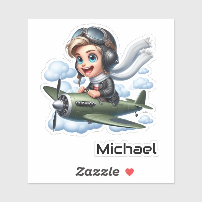  Personalised Cute Boy Flying Aeroplane Fun Kids (Sheet)
