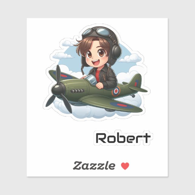  Personalised Cute Boy Flying Aeroplane Fun Kids (Sheet)